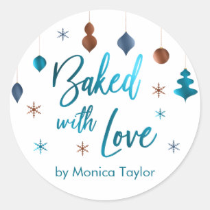 Baked with Love Retro Teal Copper Navy Ornaments Classic Round Sticker