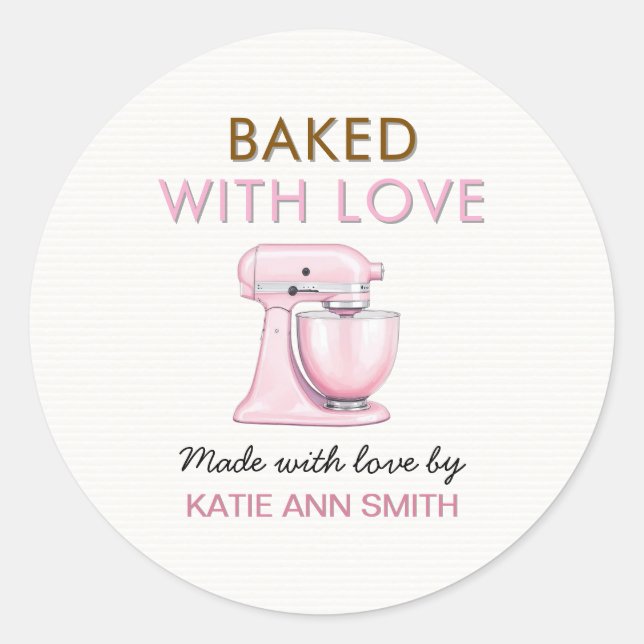 Baked with Love Stickers Labels with Pink Mixer (Front)