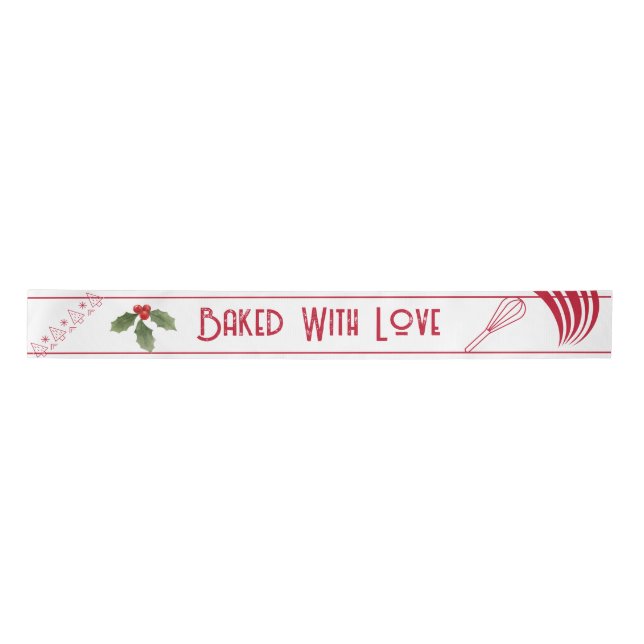 Baked with Love Typography Holiday Christmas  Red Satin Ribbon (Front)