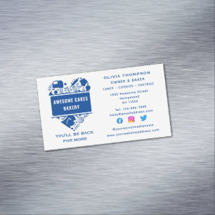 Baker Bakery Cakes Cookies Pastry Chef White Blue Magnetic Business Card