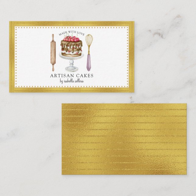 Baker Bakery Elegant Cake Baking Utensils Business Card (Front/Back)
