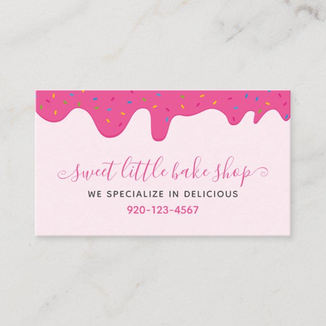 Baker Bakery Frosting Drips Sprinkles Pink QR Code Business Card (Front)
