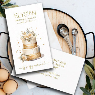 Baker Bakery Pastry Chef Cake Beige Gold Business Card