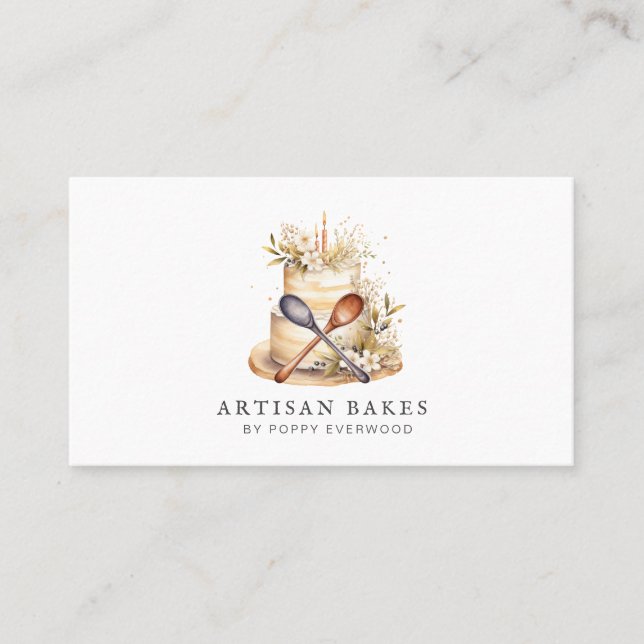Baker Bakery Pastry Chef Cake Utensils Business Card (Front)