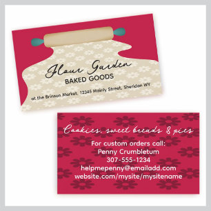 baker baking rolling pin dough business card