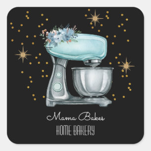 Baker Baking Watercolor Pastry Chef Black Square Sticker