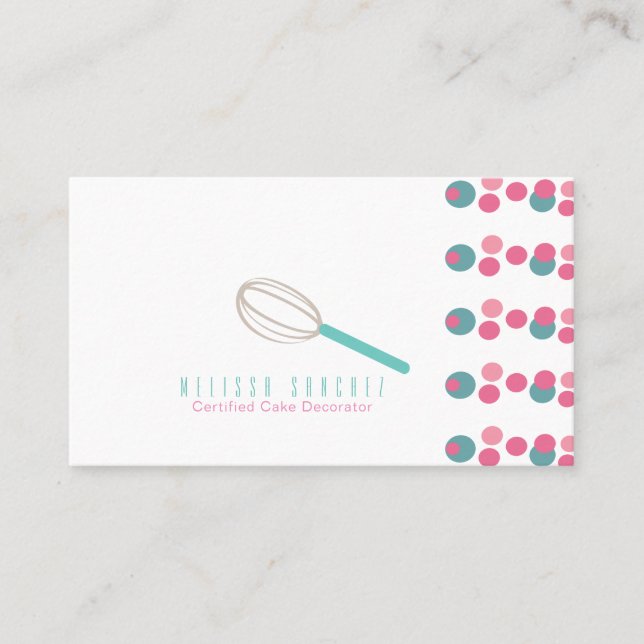 Baker Cake Logo Bakery Whisk Dots Business Card (Front)