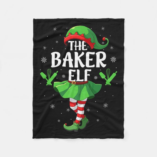 Baker Elf Christmas Girls Women Elf Squad Xmas Fam Fleece Blanket (Front)