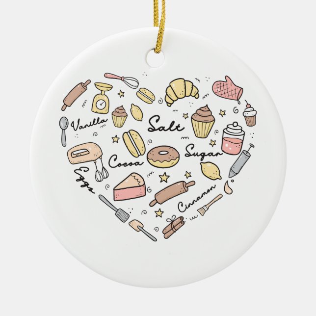Baker Heart Funny Bakery Baking Pastry Chef Ceramic Ornament (Front)