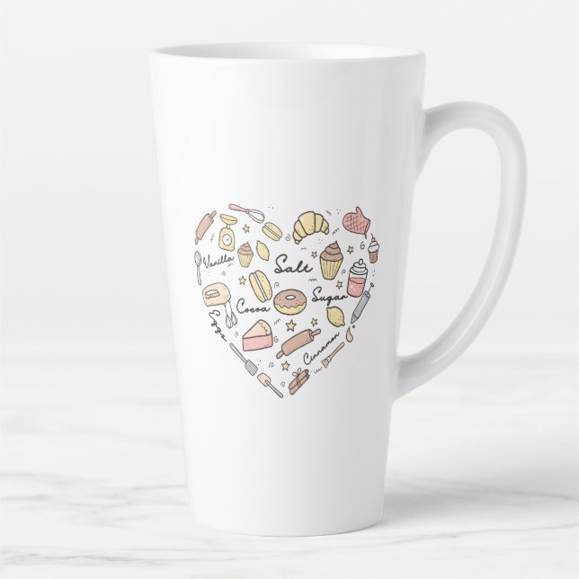 Baker Heart Funny Bakery Baking Pastry Chef Latte Mug (Right)