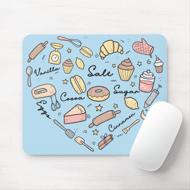 Baker Heart Funny Bakery Baking Pastry Chef Mouse Pad (With Mouse)