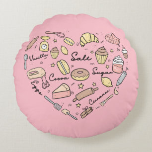 Baker Heart Funny Bakery Baking Pastry Chef Round Cushion