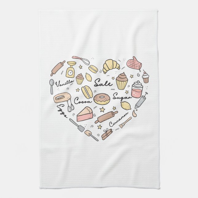 Baker Heart Funny Bakery Baking Pastry Chef Tea Towel (Vertical)