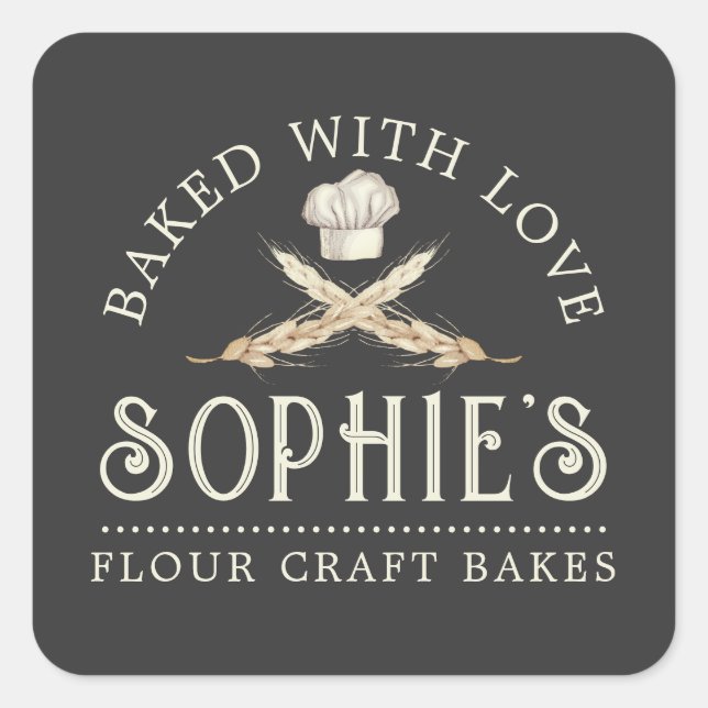 Baker Logo Bakery Pastry Chef Black Product Label (Front)