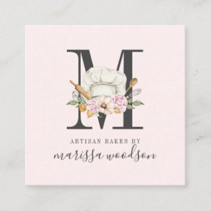 Baker Pastry Chef Bakers Tools Monogrammed Pink  S Square Business Card