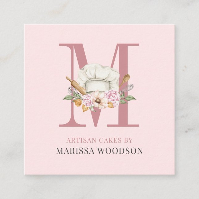 Baker Pastry Chef Bakers Tools Pink Square Busines Business Card (Front)