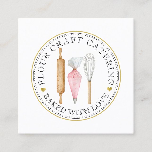 Baker Pastry Chef Dessert Caterer Baker's Tools  Square Business Card (Front)