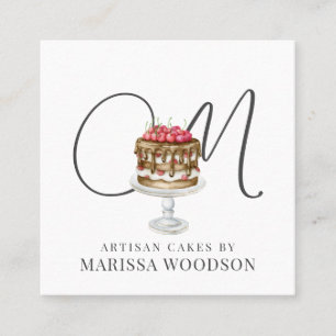 Baker Pastry Chef Pink Elegant Cake  Square Business Card