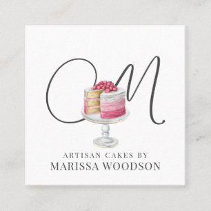 Baker Pastry Chef Pink Elegant Cake Square Business Card