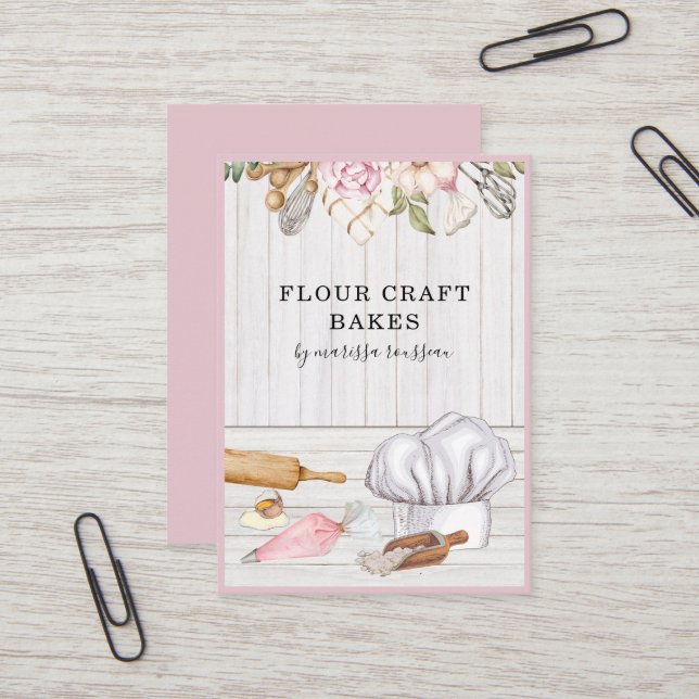 Baker Pastry Chef Watercolor Baking Tools Business Business Card (Front/Back In Situ)