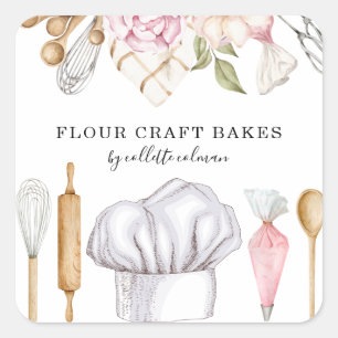 Baker Pastry Chef Watercolor Baking Tools Square Sticker