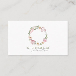 Baker Pastry Chef Watercolor Baking Utensil Floral Business Card
