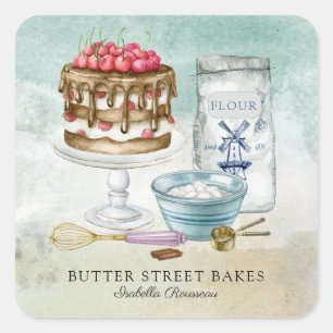 Baker Pastry Chef  Watercolor Square Business Card Sticker