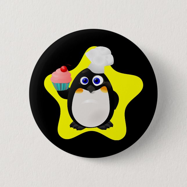 Baker Penguin with Cupcake 6 Cm Round Badge (Front)