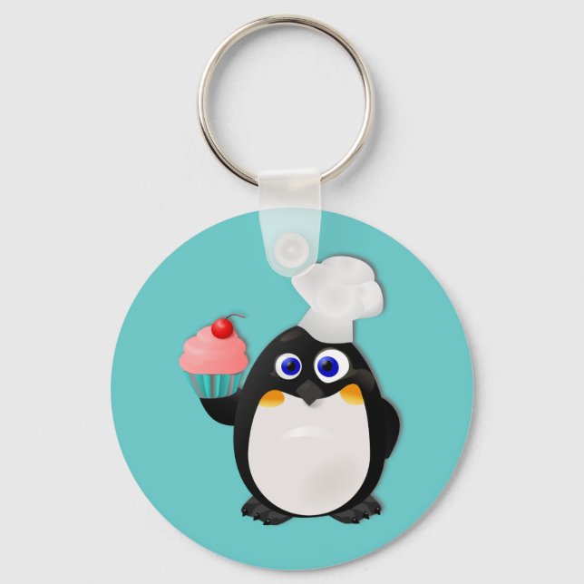 Baker Penguin with Cupcake II Key Ring (Front)
