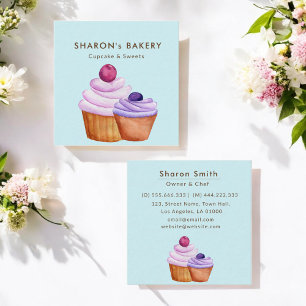 Baker Pink Purple Bakery Cup Cake Blue Square Business Card