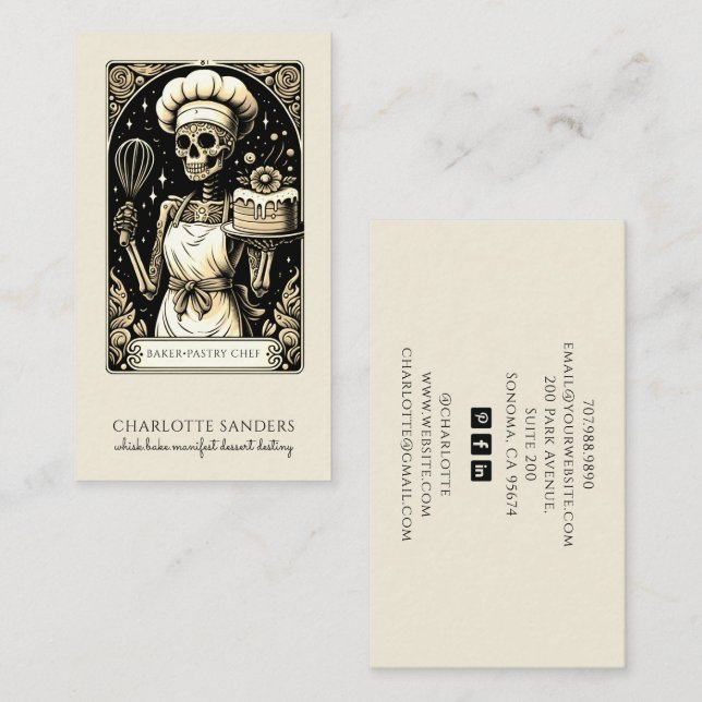 Baker Skeleton Sepia Tarot Aesthetic Business Card (Front/Back)