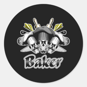 Baker Skull and Kitchen Utensils Classic Round Sticker