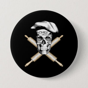 Baker Skull and Rolling Pins: White 7.5 Cm Round Badge