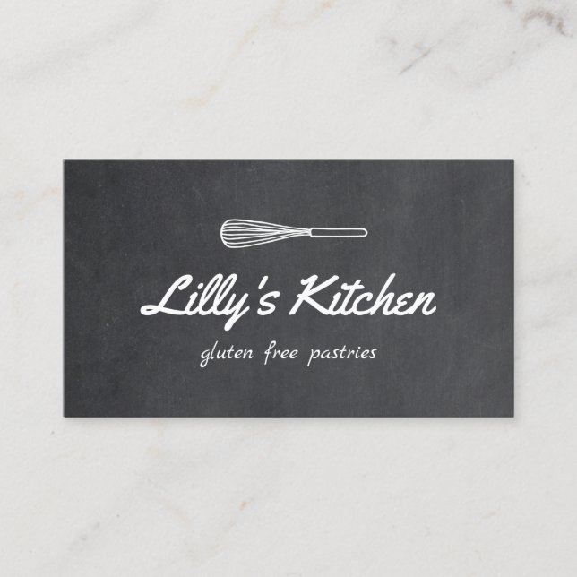 Baker Whisk Logo Bakery Chalkboard Business Card (Front)