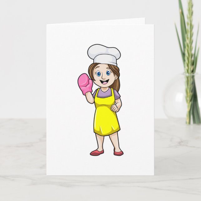Baker with Cooking apron & Oven gloves Card (Front)