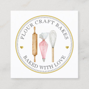 Baker's Pink Gold Logo Utensils Business Card