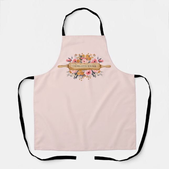Bakers Rolling Pin Floral Pink  Apron (Front)