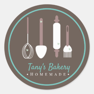 Bakers Utensils Cake Logo Homemade Bakery Classic Round Sticker