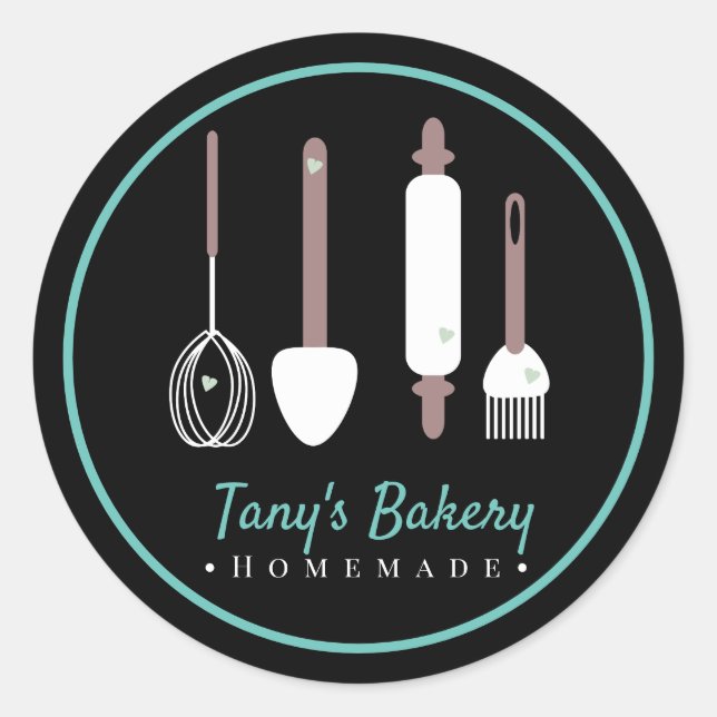 Bakers Utensils Cake Logo Homemade Bakery Classic Round Sticker (Front)