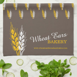 Bakers wheat brown yellow graphic business promo tea towel
