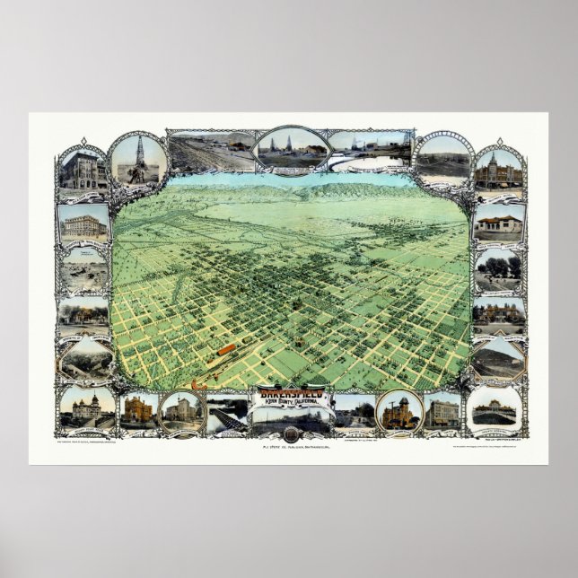 Bakersfield, CA Panoramic Map - 1901 Poster (Front)