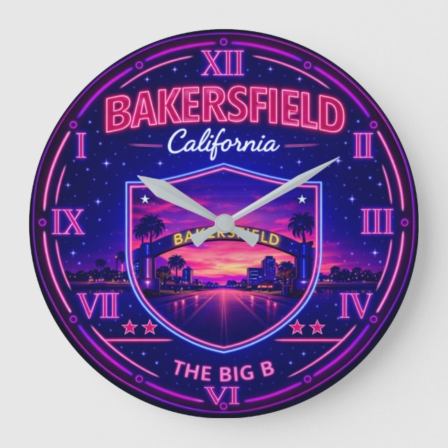 Bakersfield California Neon Large Clock (Front)