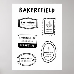 Bakersfield - Travel Stamp Collection Minimalist Poster