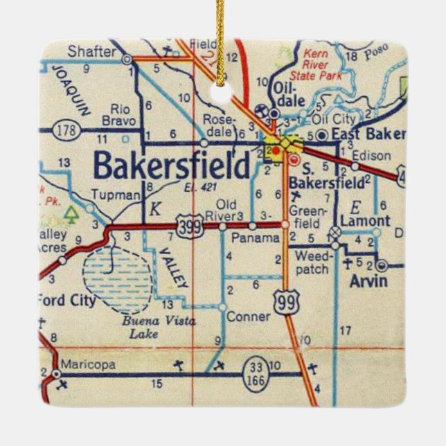 Bakersfield Vintage Map Ceramic Ornament (Back)
