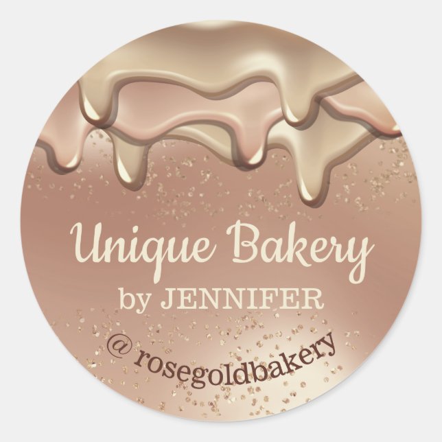 Bakery Abstract Rose Gold Dripping beige Classic Round Sticker (Front)