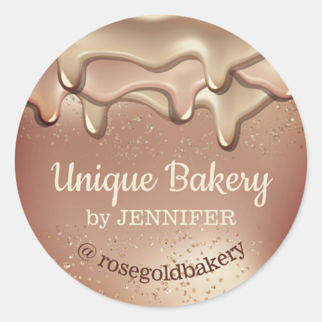 Bakery Abstract Rose Gold Dripping beige Classic Round Sticker (Front)