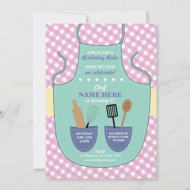 Bakery Apron Birthday Party Girls Cakes Invite (Front)