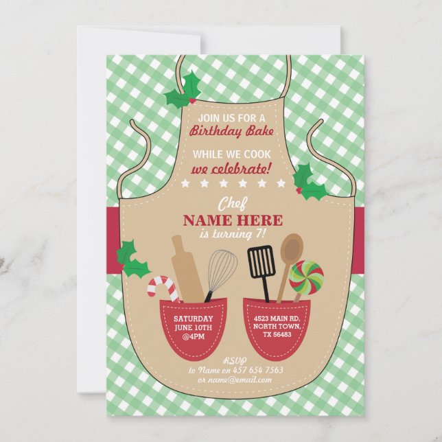 Bakery Apron Birthday Party Girls Christmas Invitation (Front)