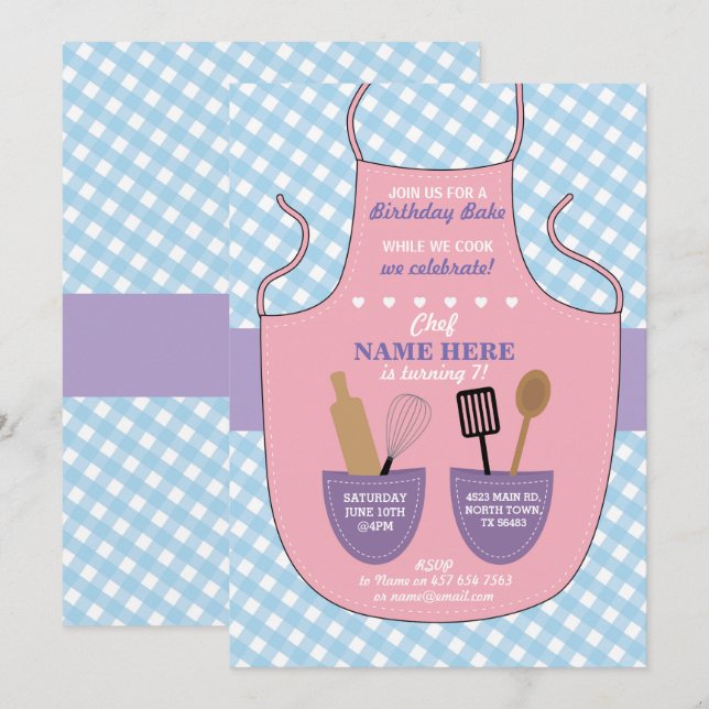 Bakery Apron Birthday Party Girls Cookies Invite (Front/Back)