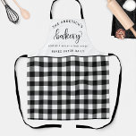Bakery, Bake Fresh Daily, Buffalo Plaid Pattern Apron<br><div class="desc">Make this beautiful apron your own by adding your own name,  family name or company name,  as well as two more personalised ares for your text.Design with gorgeous "Bakery" script in hand written calligraphy and white and black chequered Buffalo plaid pattern. Great custom gift idea!</div>